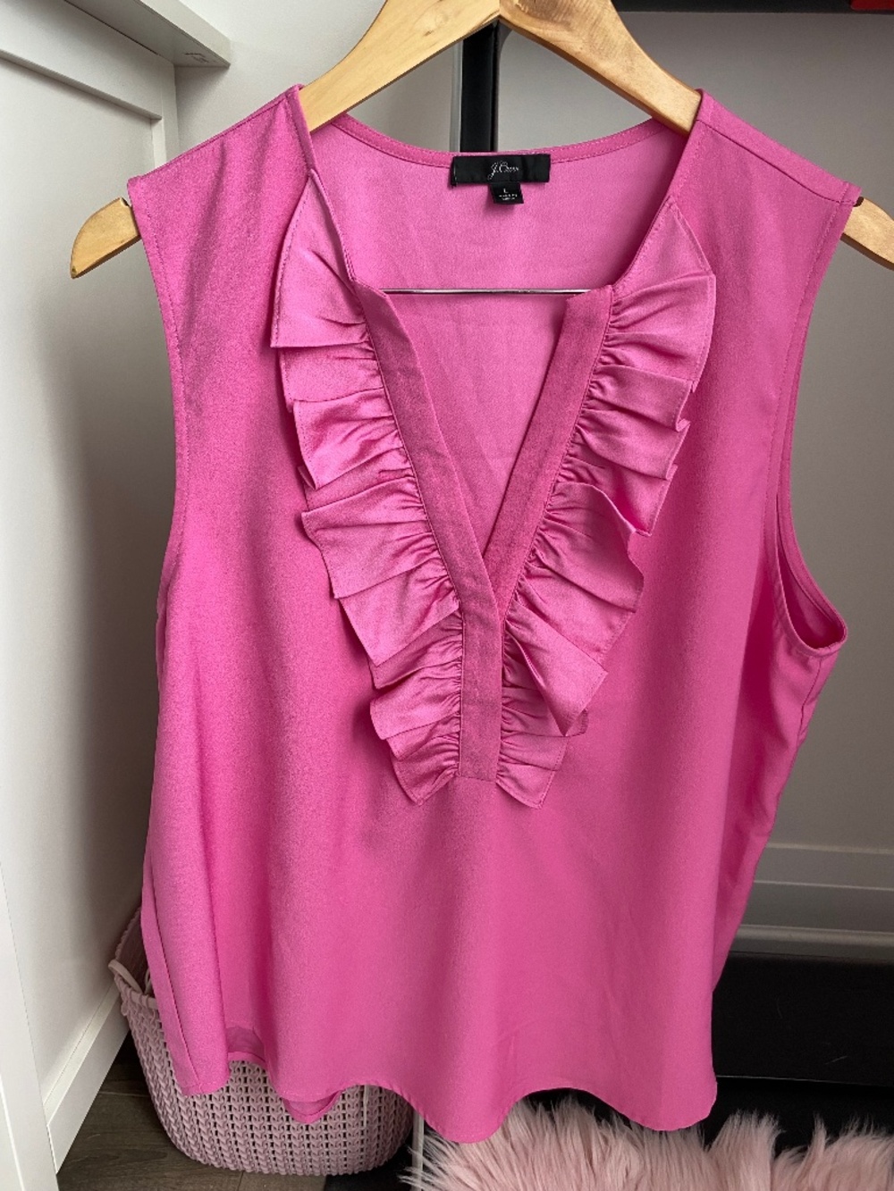 J. Crew Pink Sleeveless blouse with ruffle